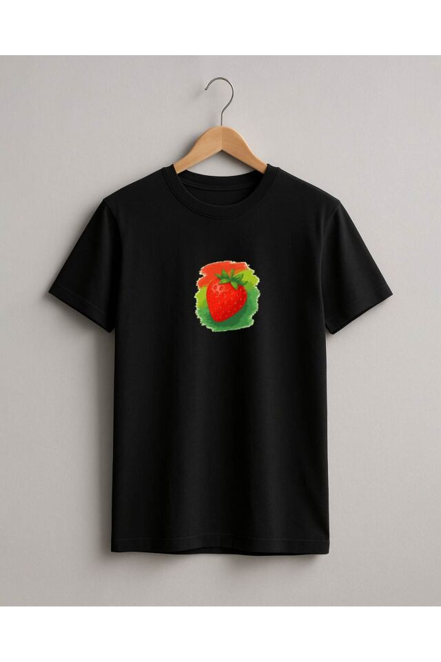 Tişört Unisex (Çilek) Siyah - M