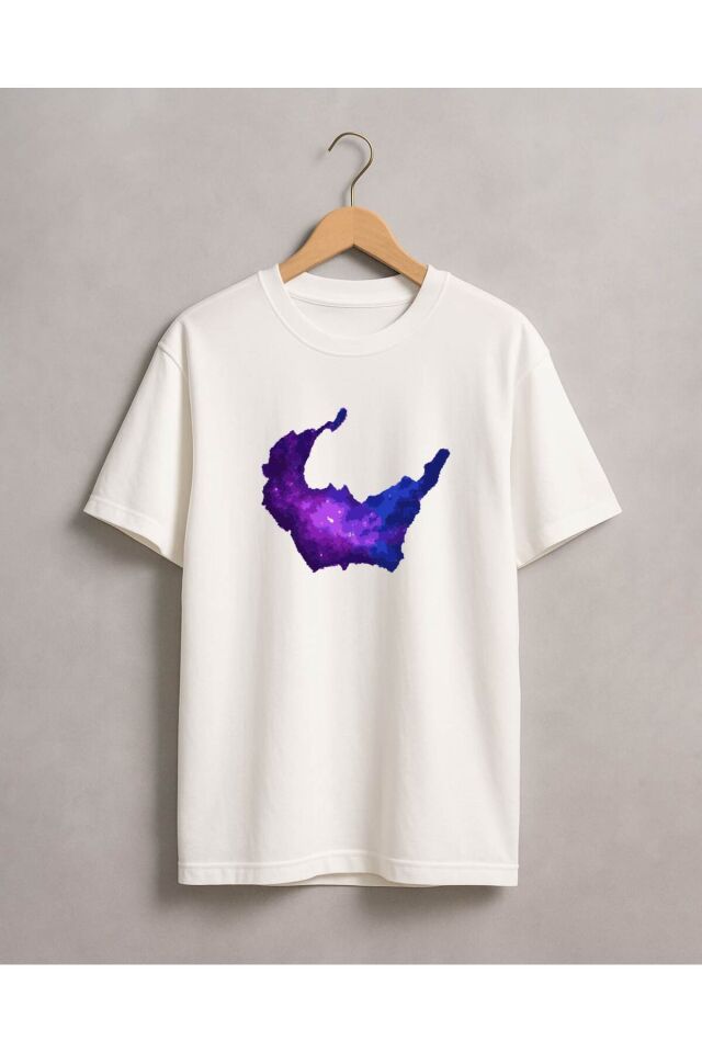 Tişört Unisex (Mor Galaksi) Erkek Beyaz - L
