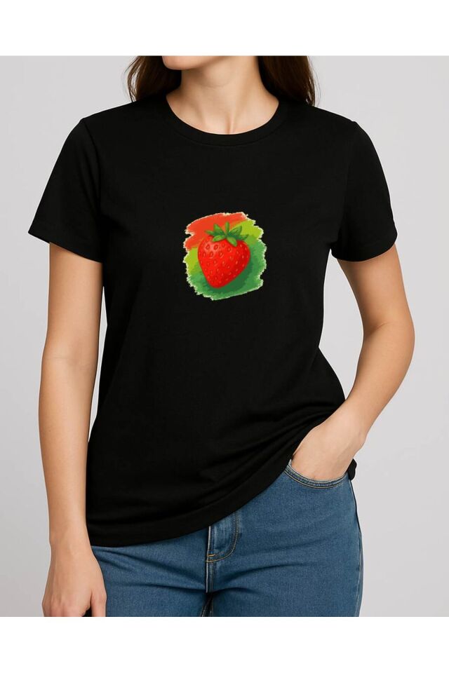 Tişört Unisex (Çilek) Siyah - L
