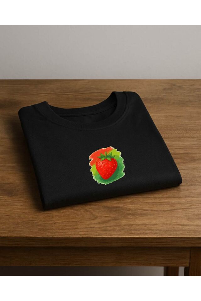 Tişört Unisex (Çilek) Siyah - L
