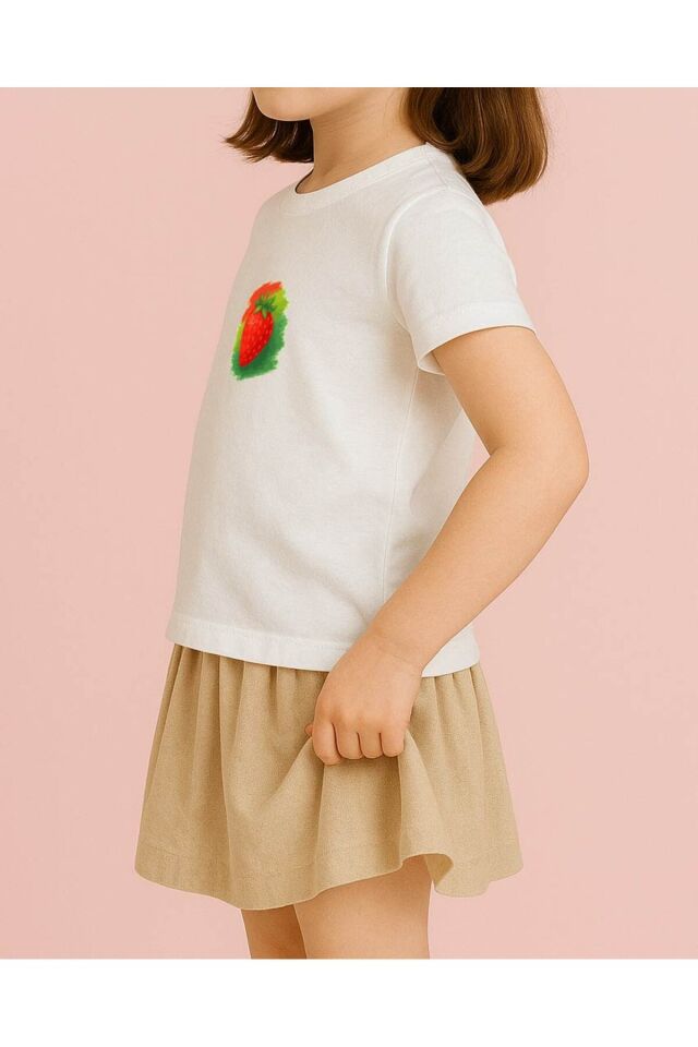 Tişört Unisex Çocuk (Çilek) Beyaz - 10-11 Yaş