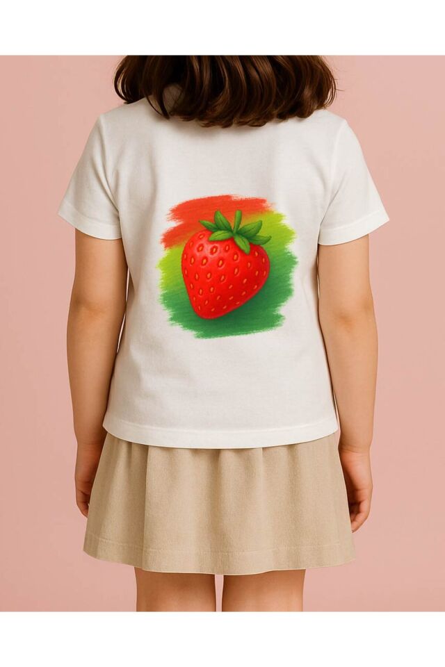 Tişört Unisex Çocuk (Çilek) Beyaz - 4-5 Yaş