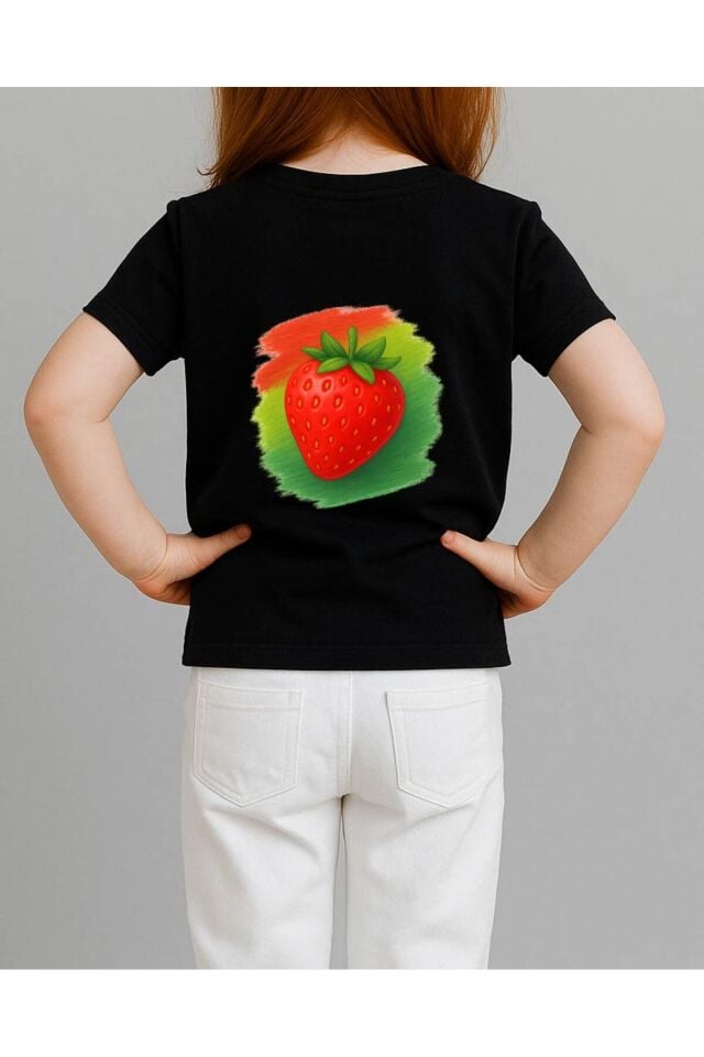 Tişört Unisex Çocuk (Çilek) Siyah - 4-5 Yaş