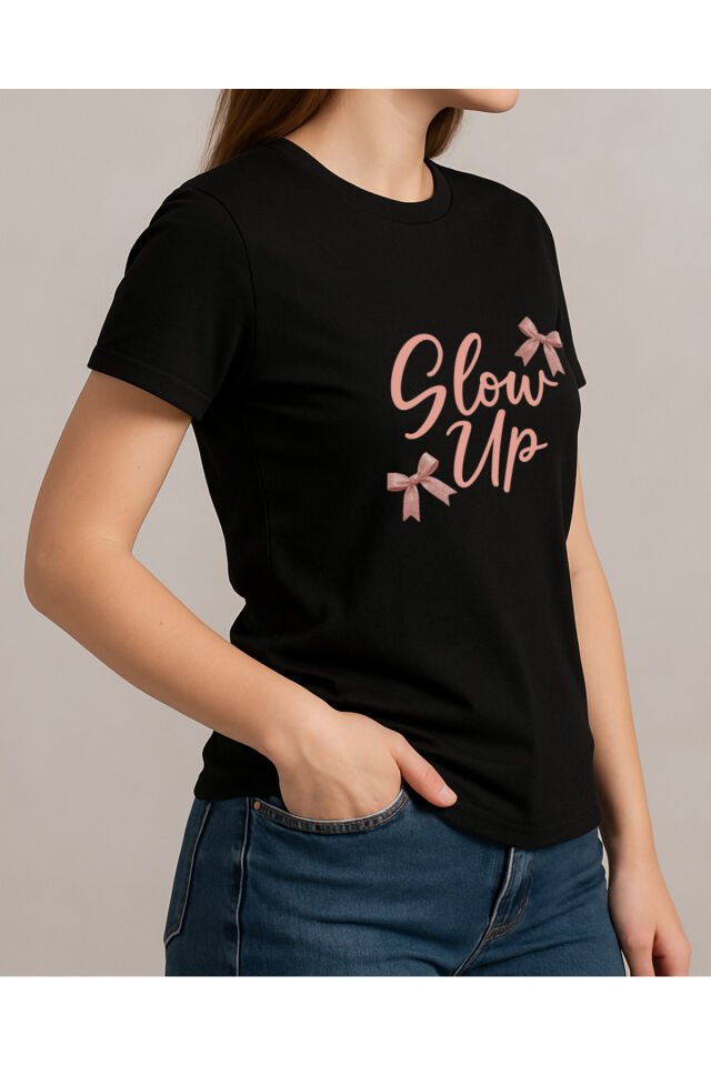 Tişört Unisex (Pembe Kurdele) Kadin Si̇yah - XL