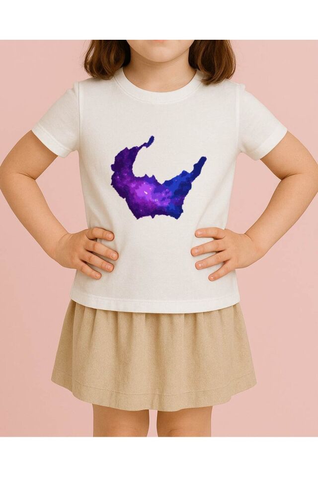 Tişört Unisex Çocuk (Mor Galaksi) Kiz Beyaz - 4-5 Yaş