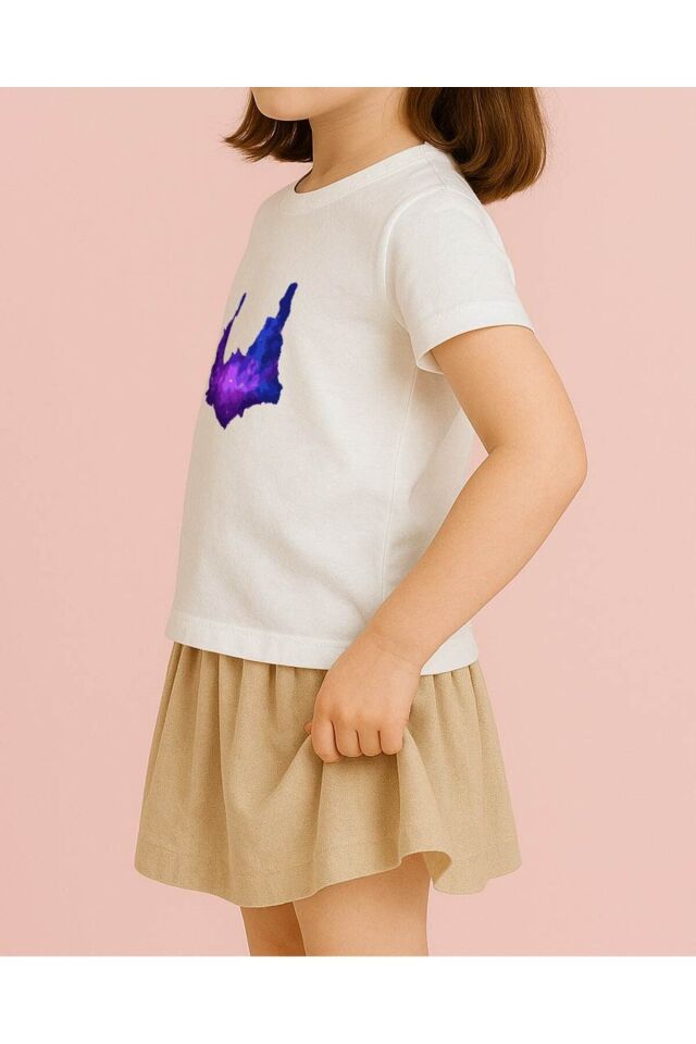 Tişört Unisex Çocuk (Mor Galaksi) Kiz Beyaz - 10-11 Yaş