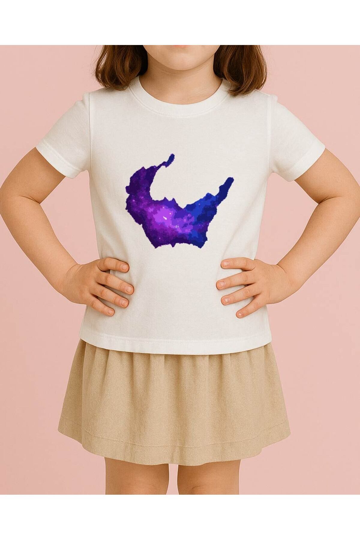 Tişört Unisex Çocuk (Mor Galaksi) Kiz Beyaz - 10-11 Yaş