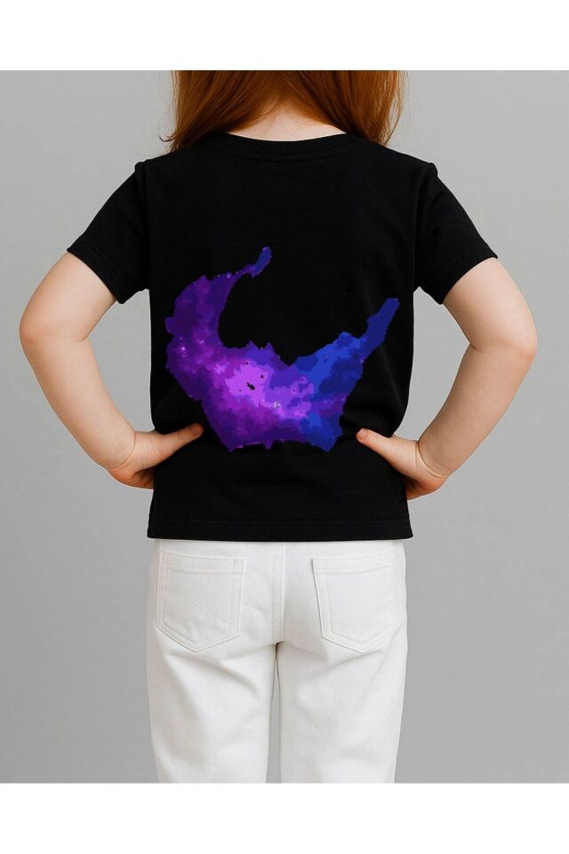 Tişört Unisex Çocuk (Mor Galaksi) Kiz Si̇yah - 4-5 Yaş