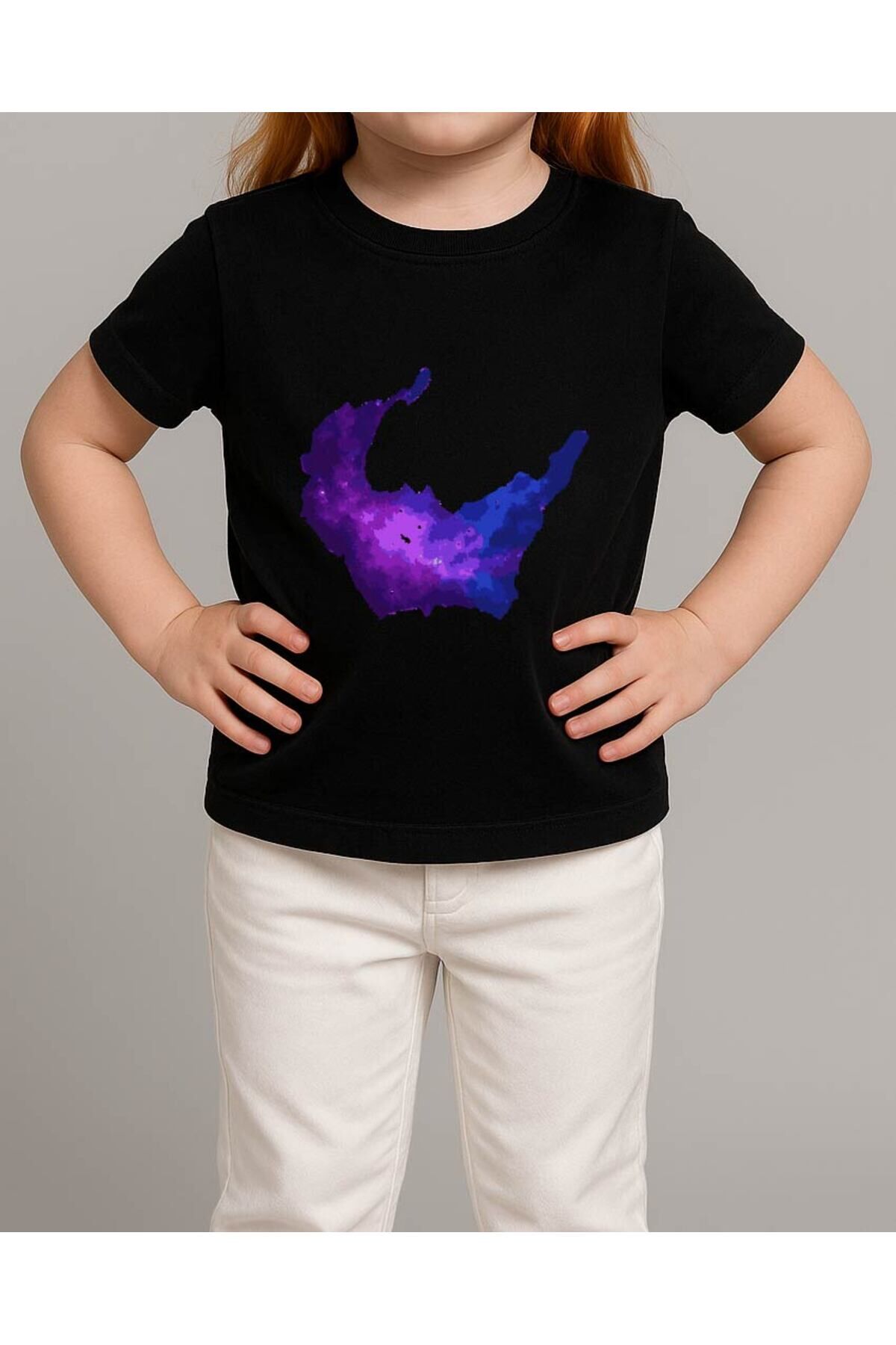 Tişört Unisex Çocuk (Mor Galaksi) Kiz Si̇yah - 4-5 Yaş