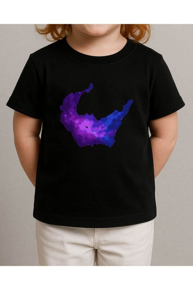 Tişört Unisex Çocuk (Mor Galaksi) Kiz Si̇yah - 10-11 Yaş