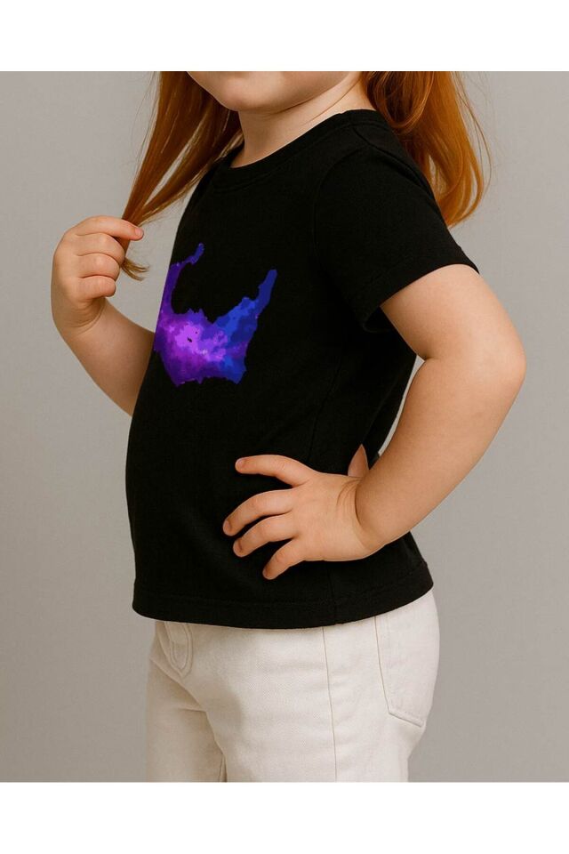 Tişört Unisex Çocuk (Mor Galaksi) Kiz Si̇yah - 10-11 Yaş