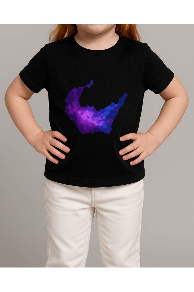 Tişört Unisex Çocuk (Mor Galaksi) Kiz Si̇yah - 10-11 Yaş