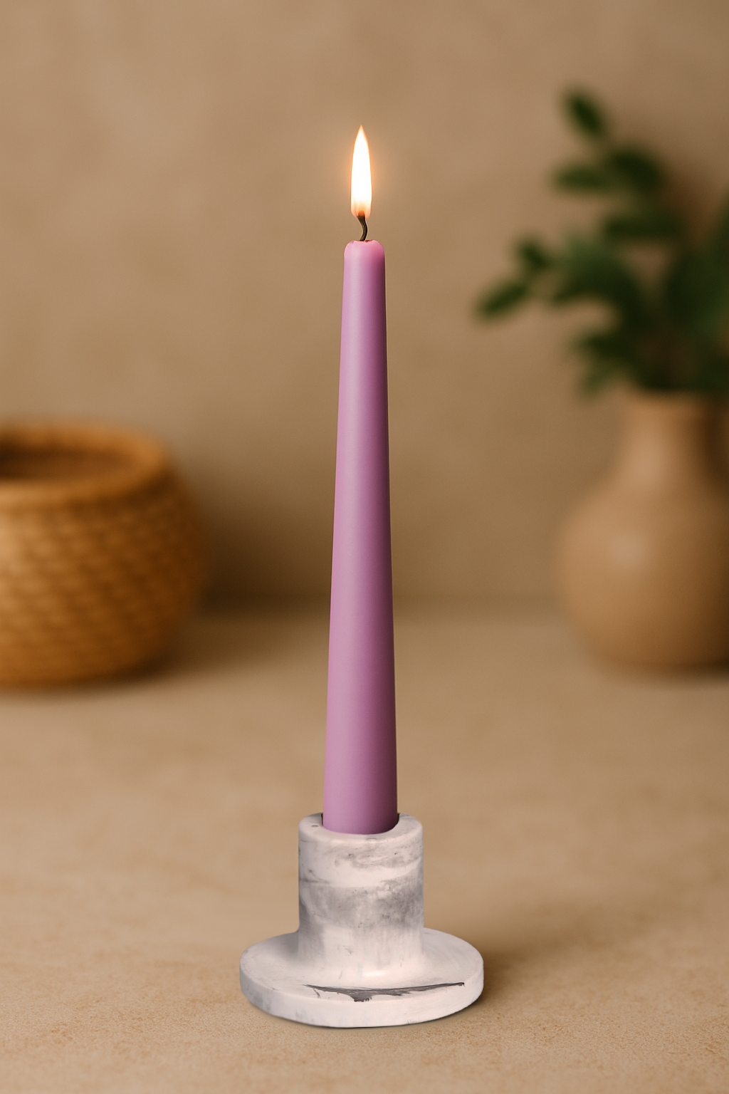 Şamdanlı Renkli Mum Mor