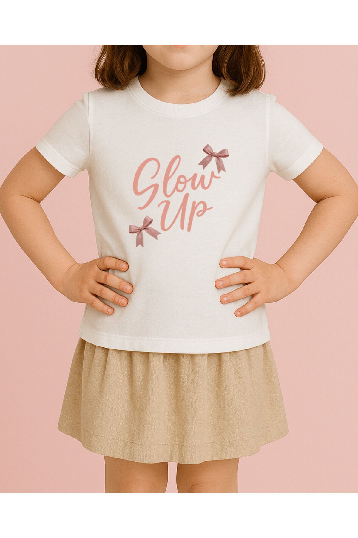 Tişört Unisex Çocuk (Pembe Kurdele) Kiz Beyaz - 10-11 Yaş