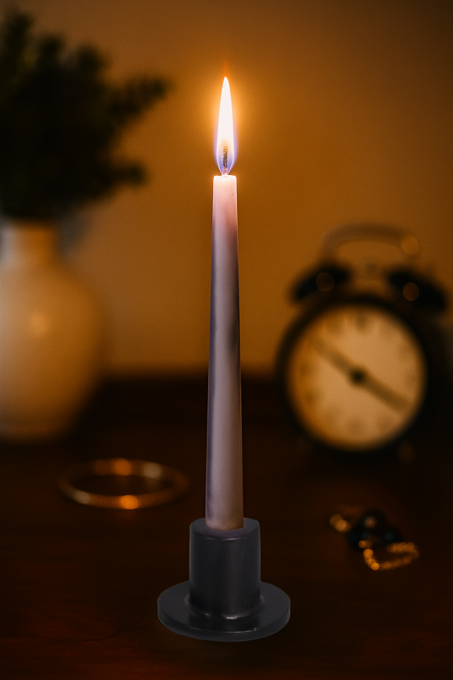 Şamdanlı Renkli Mum Mor-Beyaz