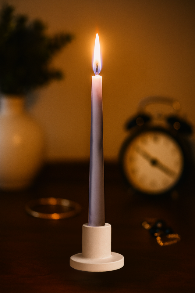 Şamdanlı Renkli Mum Mor-Beyaz