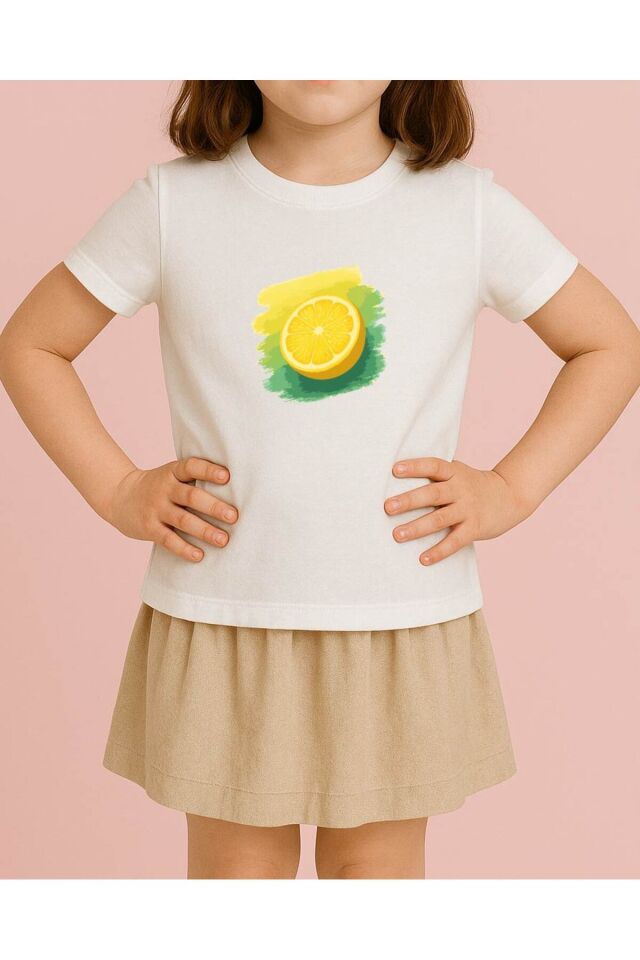 Tişört Unisex Çocuk (Limon) Beyaz - 4-5 Yaş