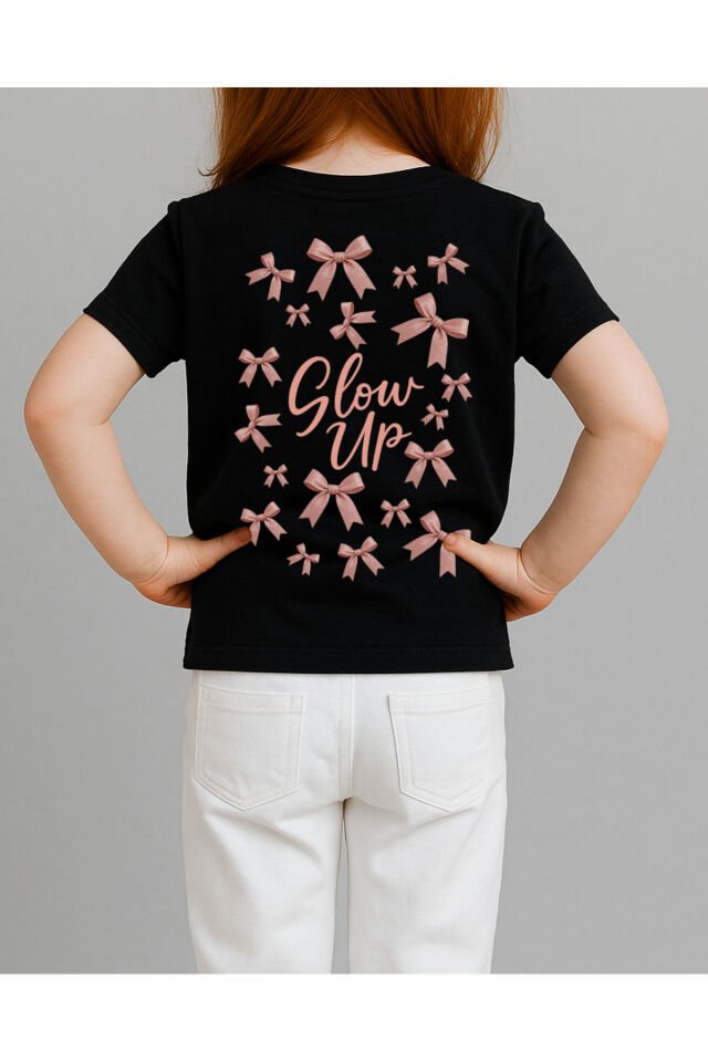 Tişört Unisex Çocuk (Pembe Kurdele) Kiz Si̇yah - 10-11 Yaş