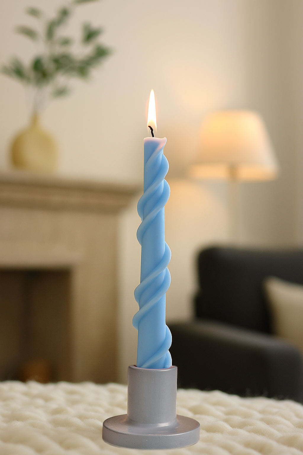 Şamdanlı Renkli Dönen Mum Mavi