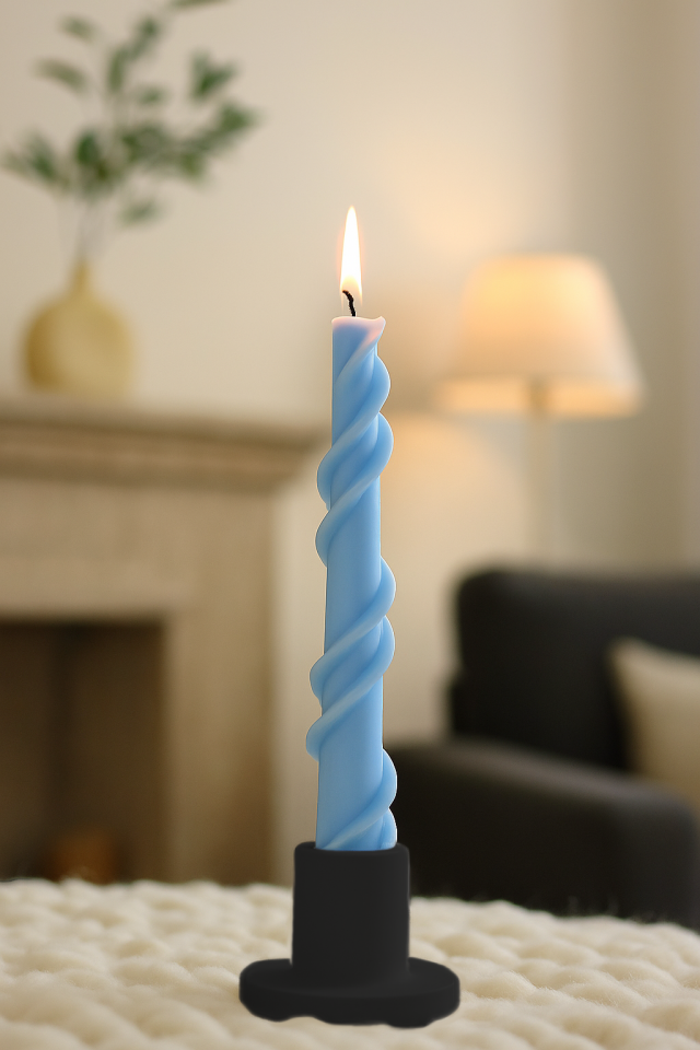Şamdanlı Renkli Dönen Mum Mavi