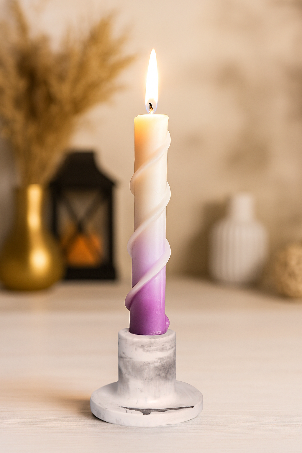 Şamdanlı Renkli Dönen Mum Mor