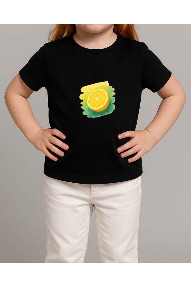 Tişört Unisex Çocuk (Limon) Siyah - 4-5 Yaş