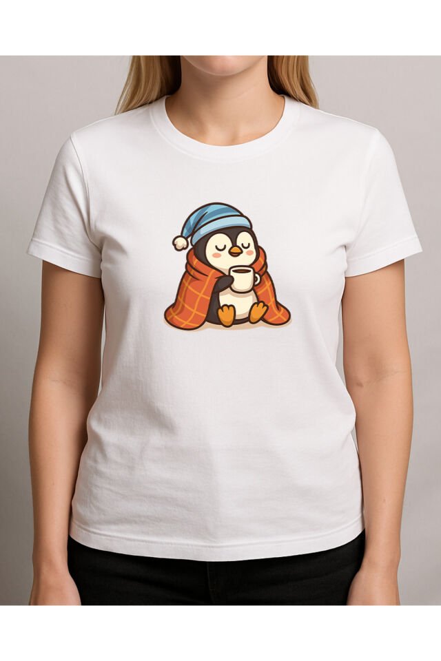 Tişört Unisex (Penguen) Kadin Beyaz - L