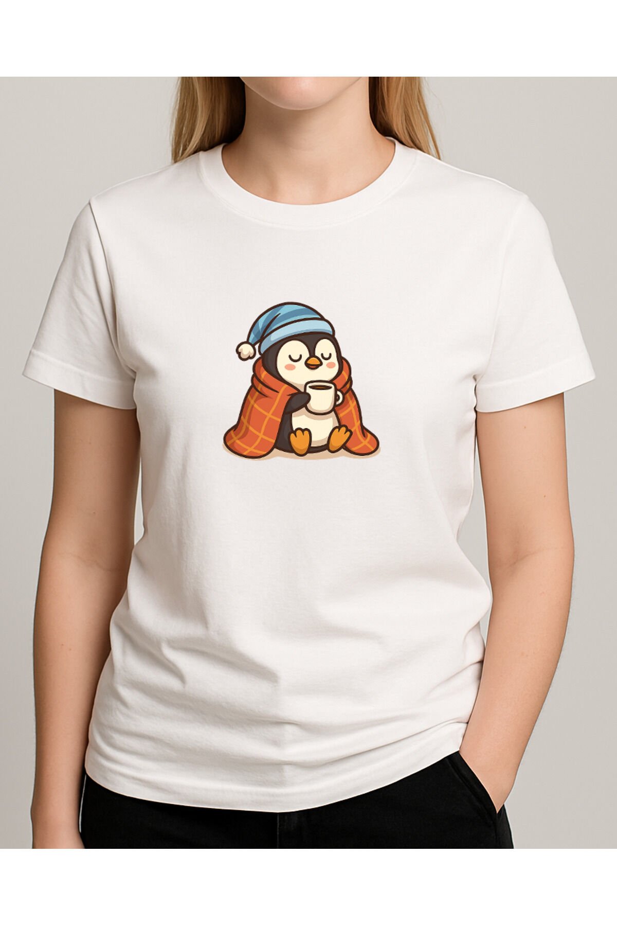 Tişört Unisex (Penguen) Kadin Beyaz - M