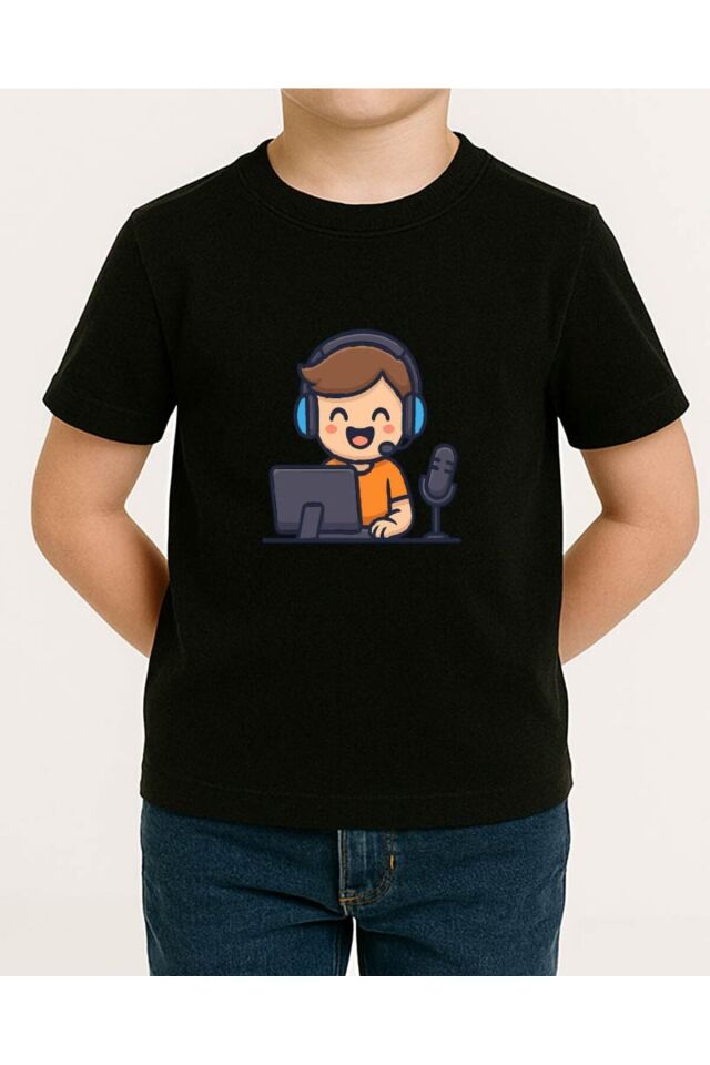 Tişört Unisex Çocuk (Oyuncu Yayında) Erkek Si̇yah - 4-5 Yaş