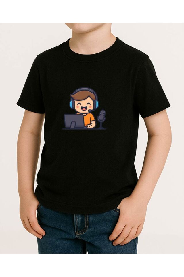 Tişört Unisex Çocuk (Oyuncu Yayında) Erkek Si̇yah - 4-5 Yaş