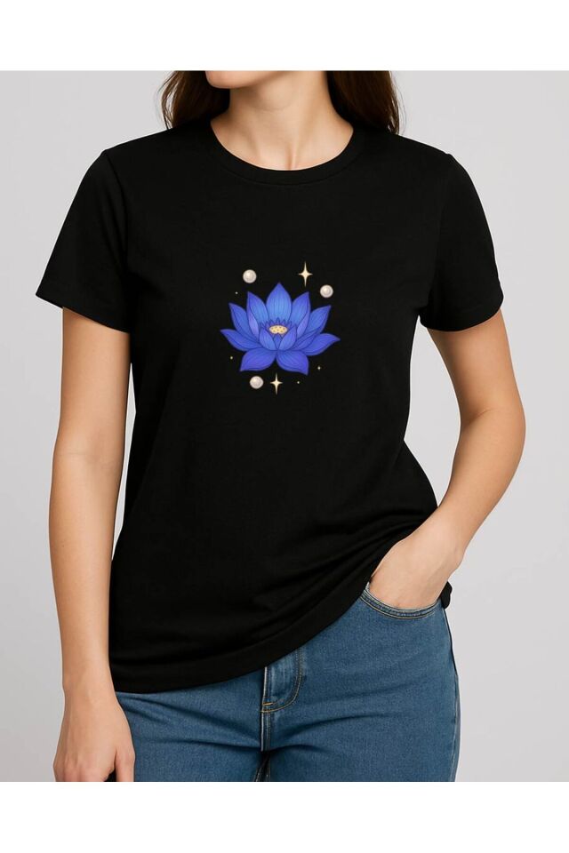 Tişört Unisex (Lotus Çiçeği) Siyah - 2XL