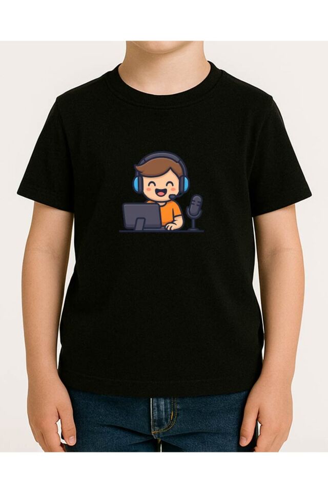 Tişört Unisex Çocuk (Oyuncu Yayında) Erkek Si̇yah - 10-11 Yaş