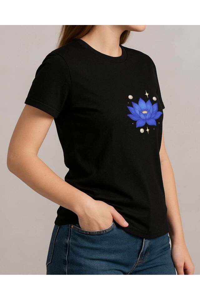 Tişört Unisex (Lotus Çiçeği) Siyah - L