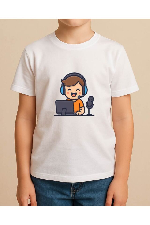 Tişört Unisex Çocuk (Oyuncu Yayında) Erkek Beyaz - 10-11 Yaş