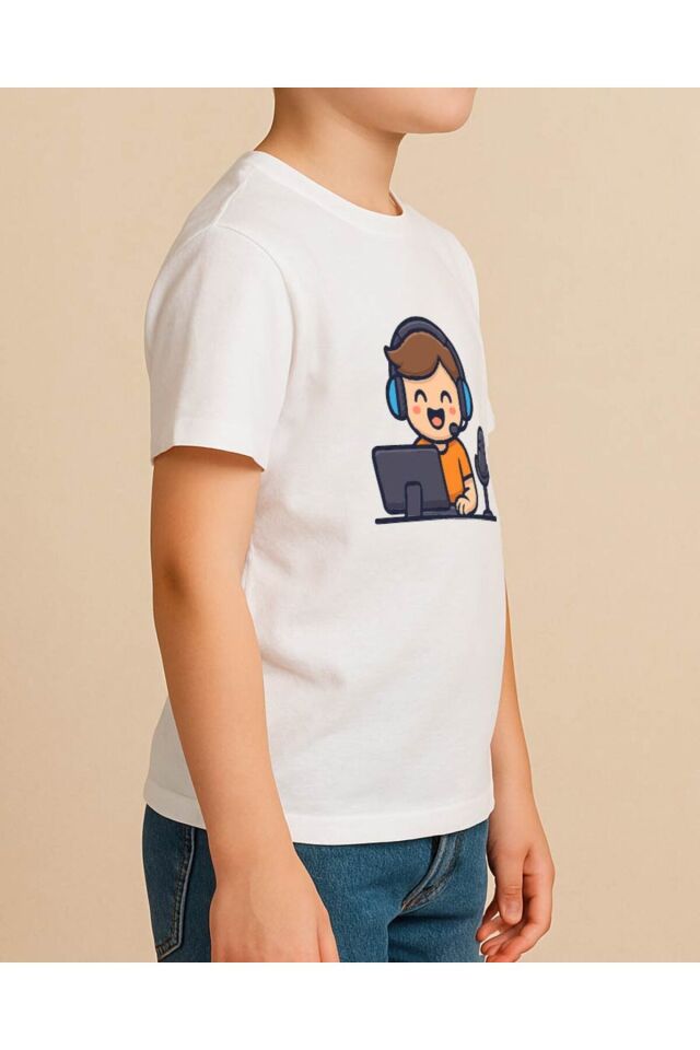 Tişört Unisex Çocuk (Oyuncu Yayında) Erkek Beyaz - 10-11 Yaş
