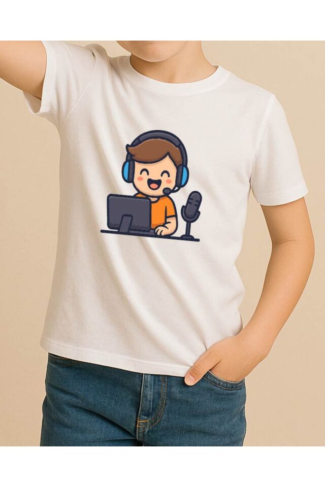 Tişört Unisex Çocuk (Oyuncu Yayında) Erkek Beyaz - 10-11 Yaş