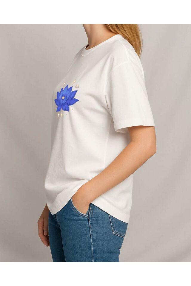 Tişört Unisex (Lotus Çiçeği) Beyaz - S