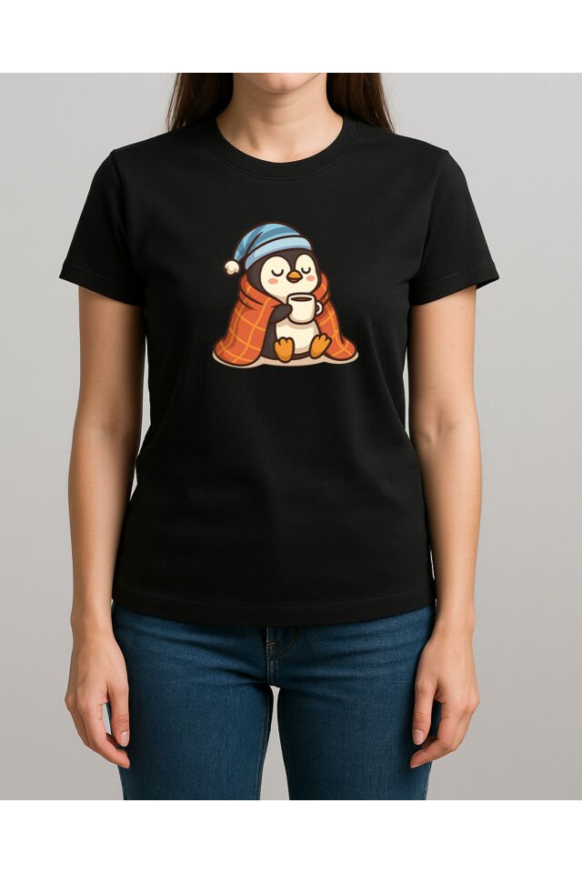 Tişört Unisex (Penguen) Kadin Si̇yah - XL