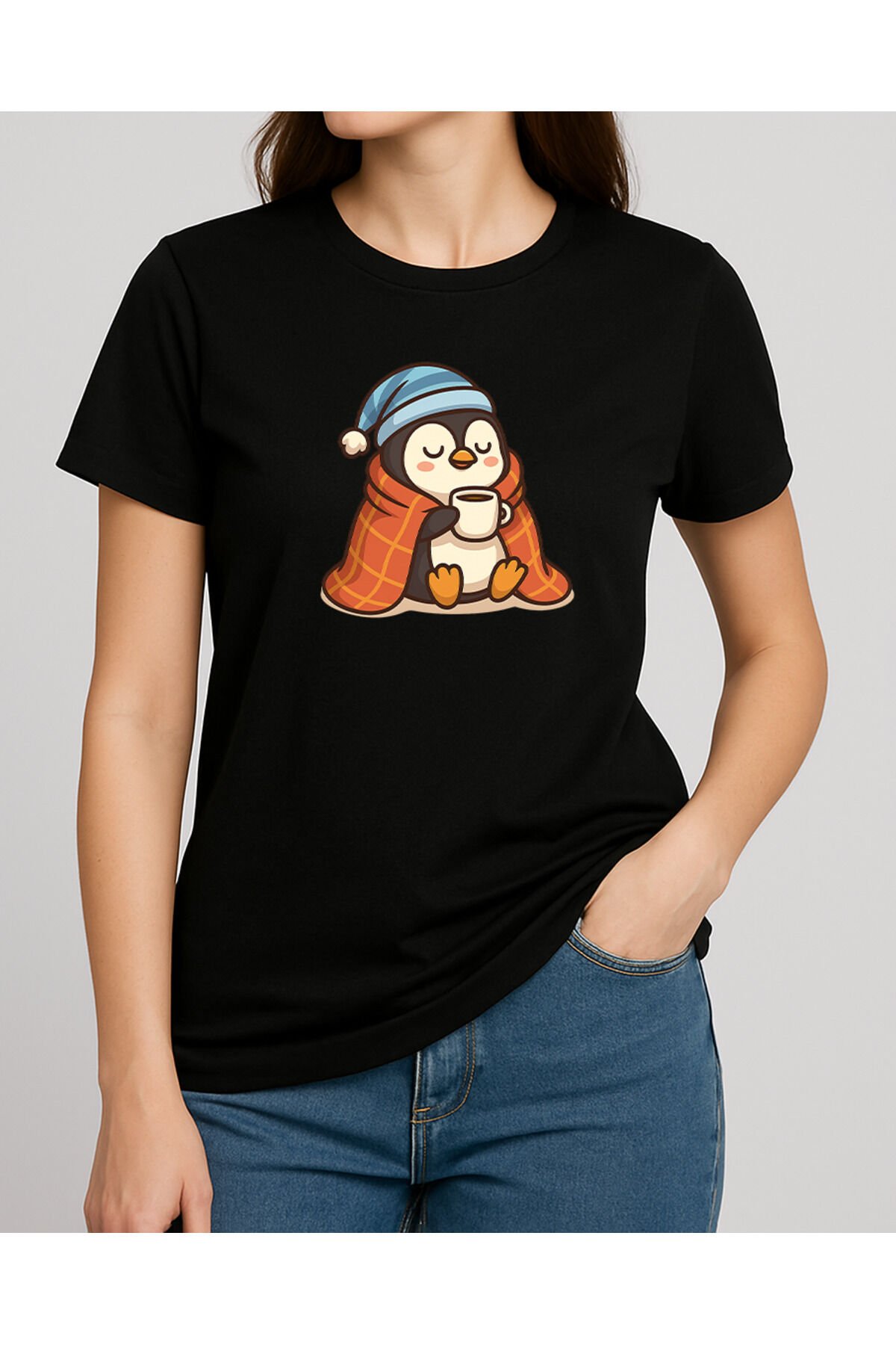 Tişört Unisex (Penguen) Kadin Si̇yah - XL