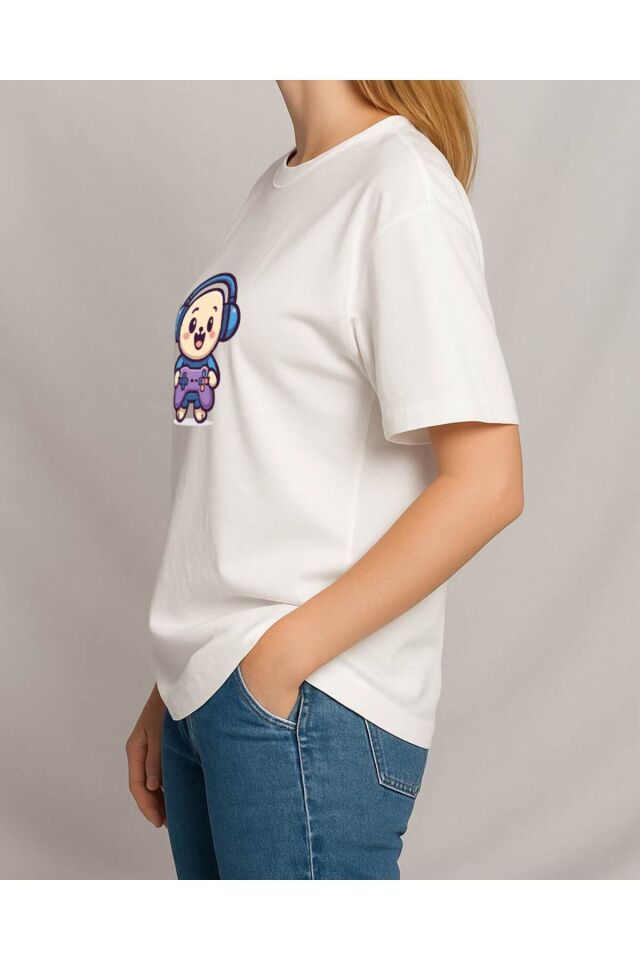 Tişört Unisex (Oyun Kolu) Kadin Beyaz - M
