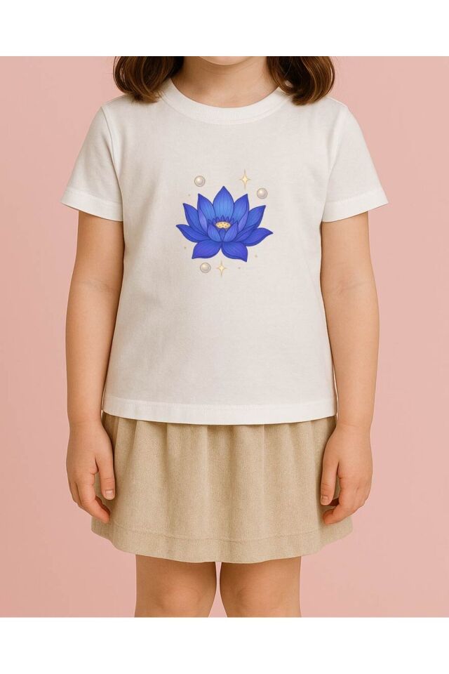 Tişört Unisex Çocuk (Lotus Çiçeği) Beyaz - 4-5 Yaş