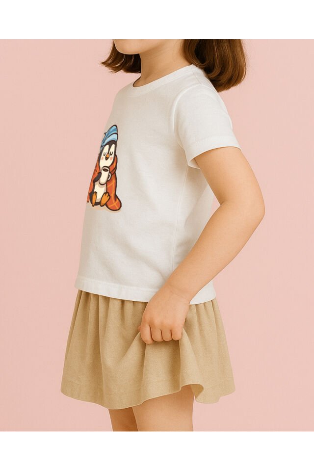 Tişört Unisex Çocuk (Penguen) Kiz Beyaz - 4-5 Yaş