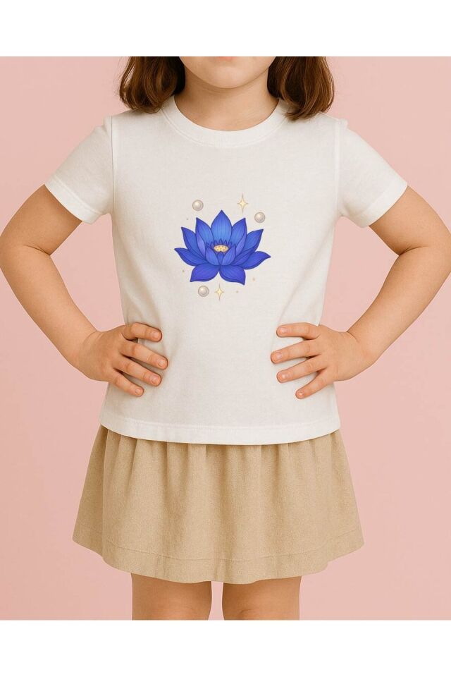 Tişört Unisex Çocuk (Lotus Çiçeği) Beyaz - 10-11 Yaş