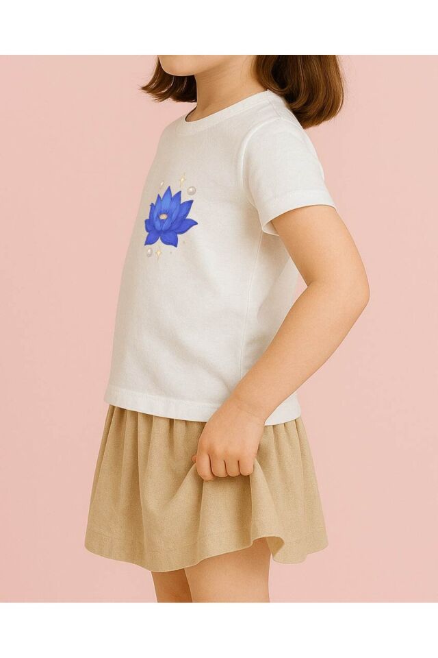 Tişört Unisex Çocuk (Lotus Çiçeği) Beyaz - 10-11 Yaş