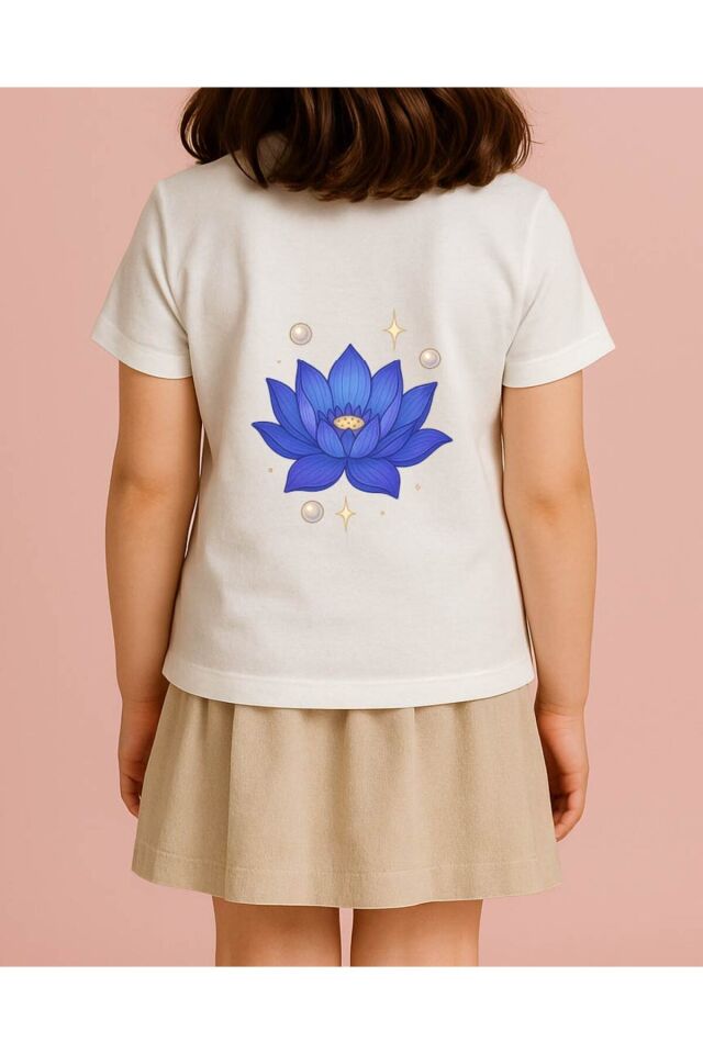 Tişört Unisex Çocuk (Lotus Çiçeği) Beyaz - 10-11 Yaş