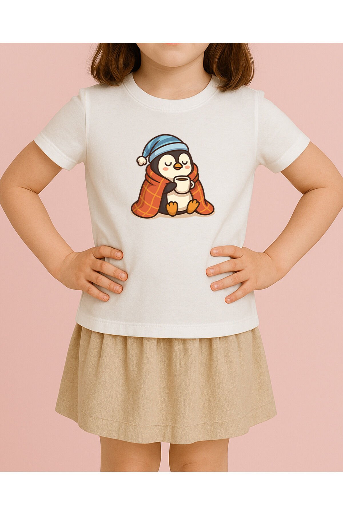Tişört Unisex Çocuk (Penguen) Kiz Beyaz - 10-11 Yaş