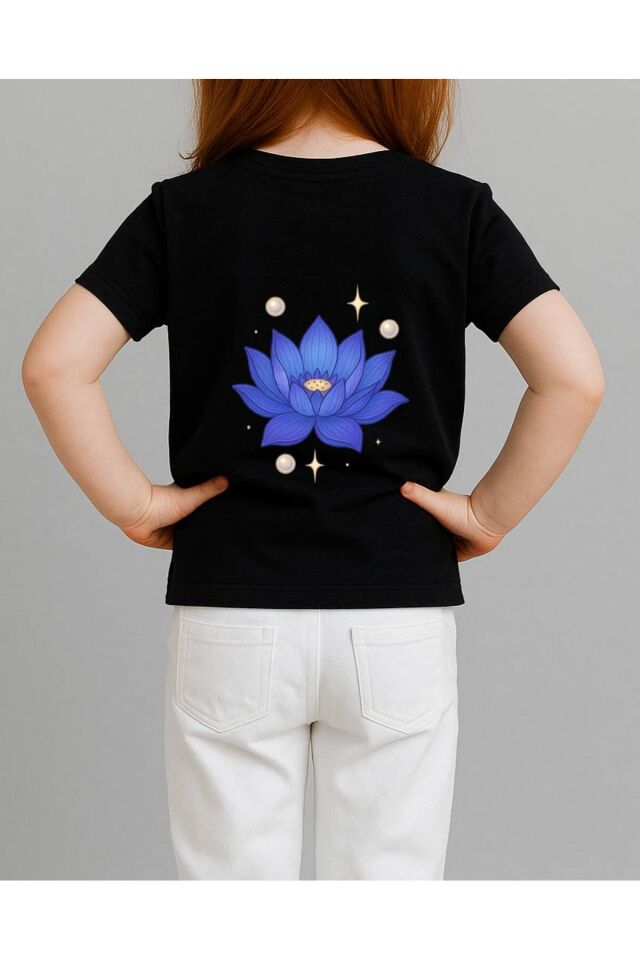 Tişört Unisex Çocuk (Lotus Çiçeği) Siyah - 4-5 Yaş