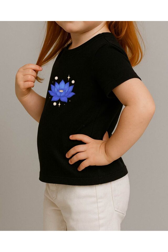 Tişört Unisex Çocuk (Lotus Çiçeği) Siyah - 10-11 Yaş