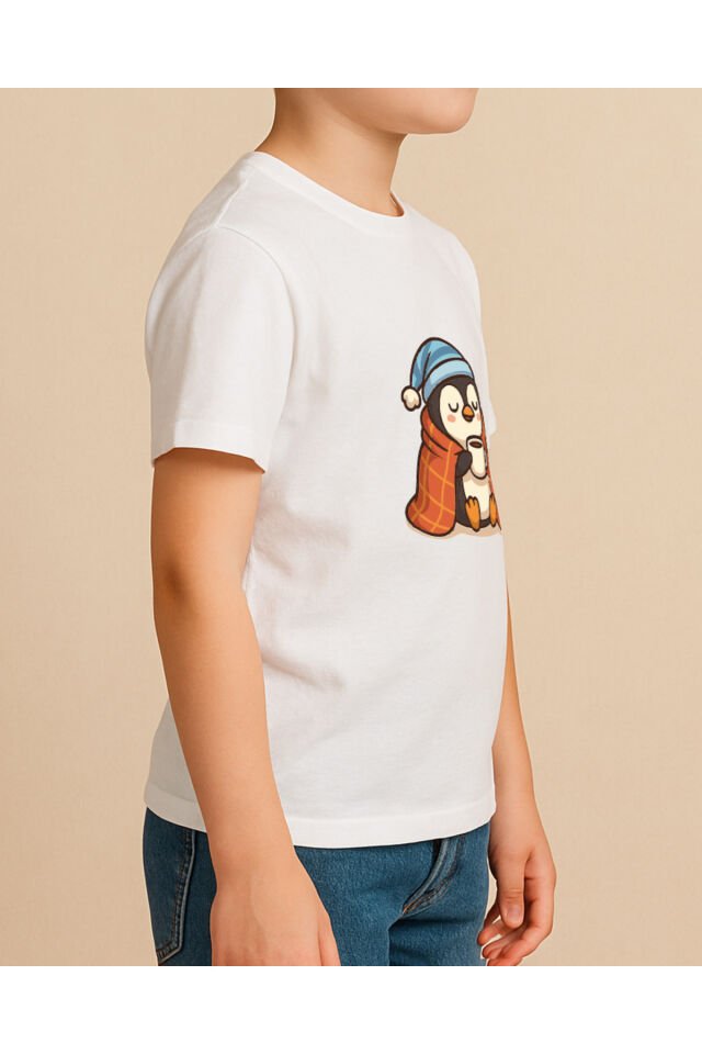 Tişört Unisex Çocuk (Penguen) Erkek Beyaz - 10-11 Yaş