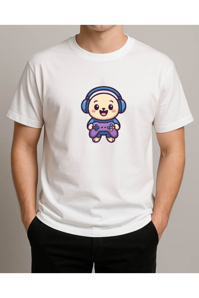 Tişört Unisex (Oyun Kolu) Erkek Beyaz - L